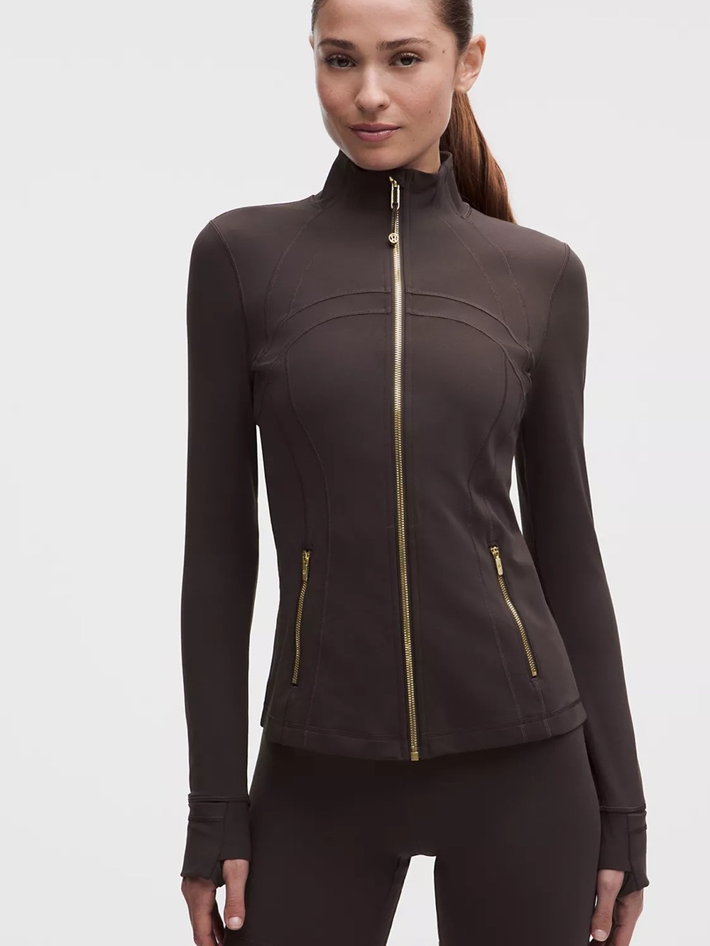lululemon Define Jacket Nulu in Mahogany Muse Brown with Gold Accent Zippers. - Picture 1 of 11